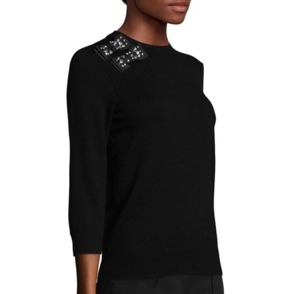 KATE SPADE | Make Magic Embellished Black Bow Crewneck Sweater - Picture 2 of 7